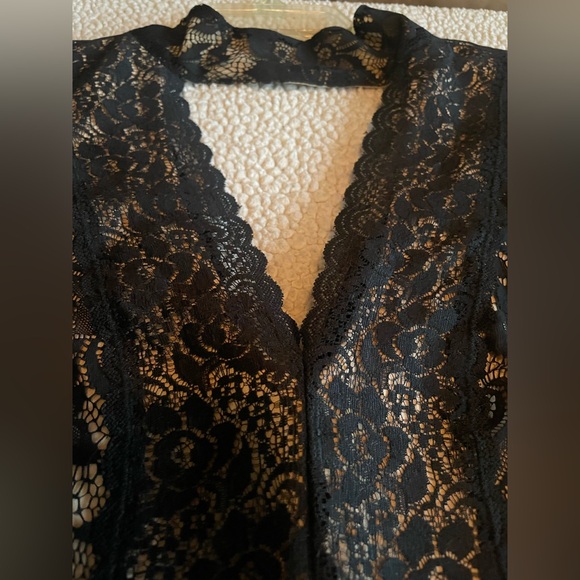 bebe Black Lace Nude Lined Choker Plunge V Long Sleeve Mini Dress Small - Picture 5 of 10